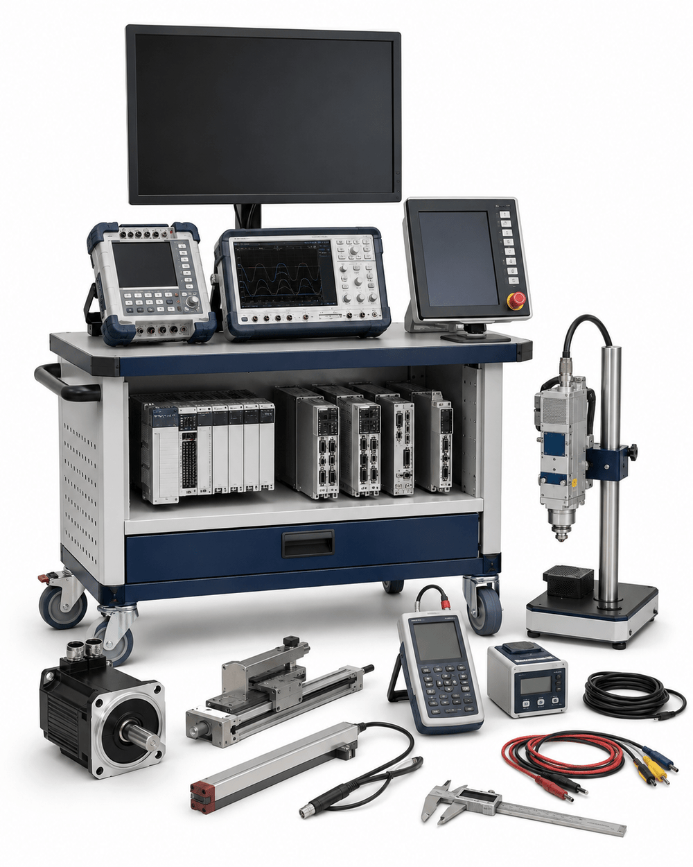 Compatible Amada press brake and laser machine retrofit assessment equipment on a white background