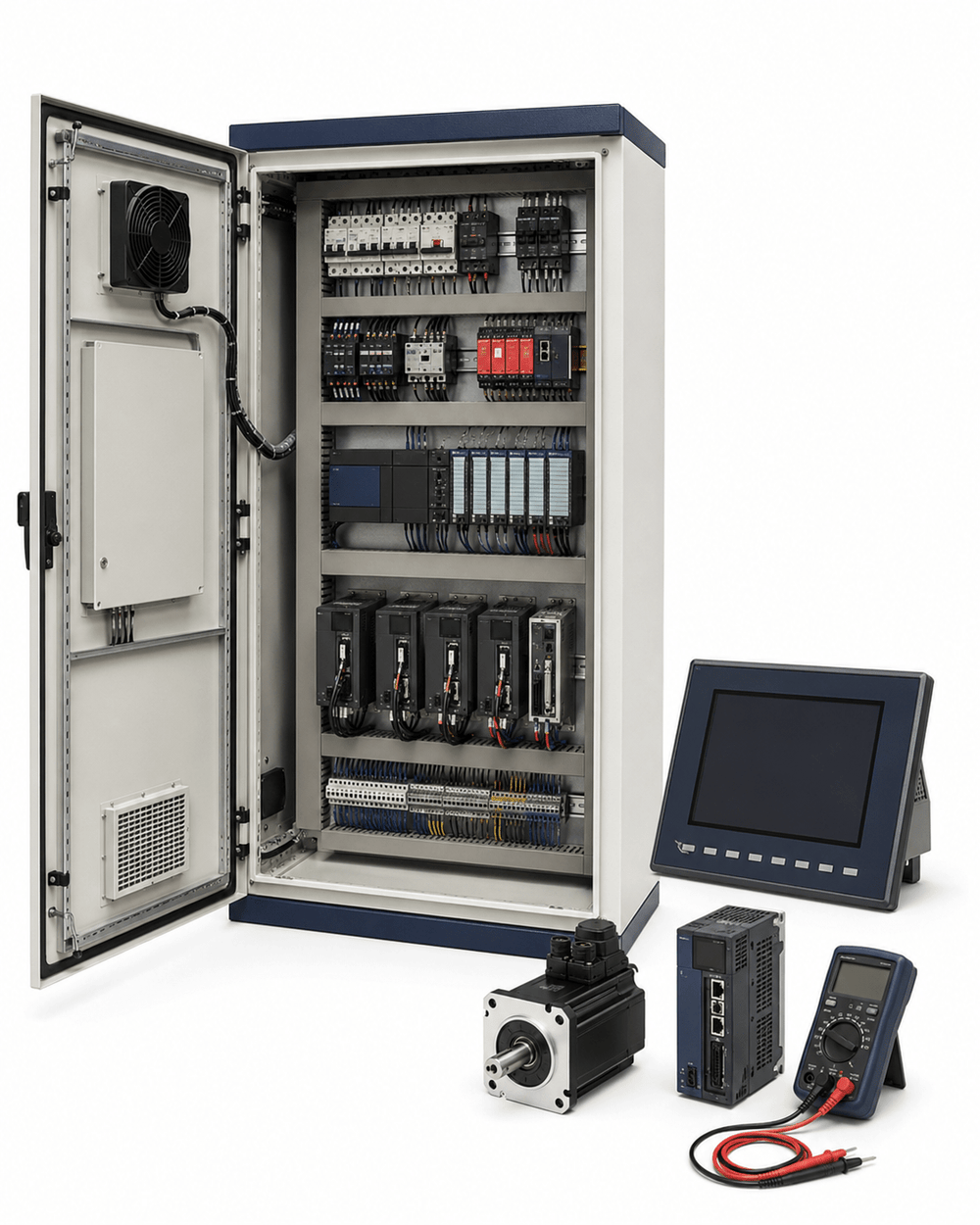 CNC control panel rebuild and modernization technical components on a white background