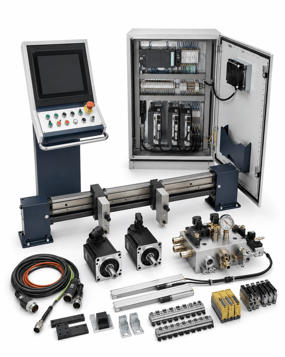 Compatible Durma press brake control and backgauge retrofit kit on a white background