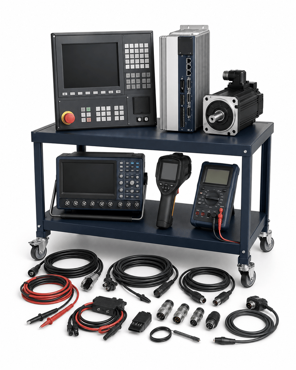 CNC servo and control retrofit diagnostic assessment equipment on white background