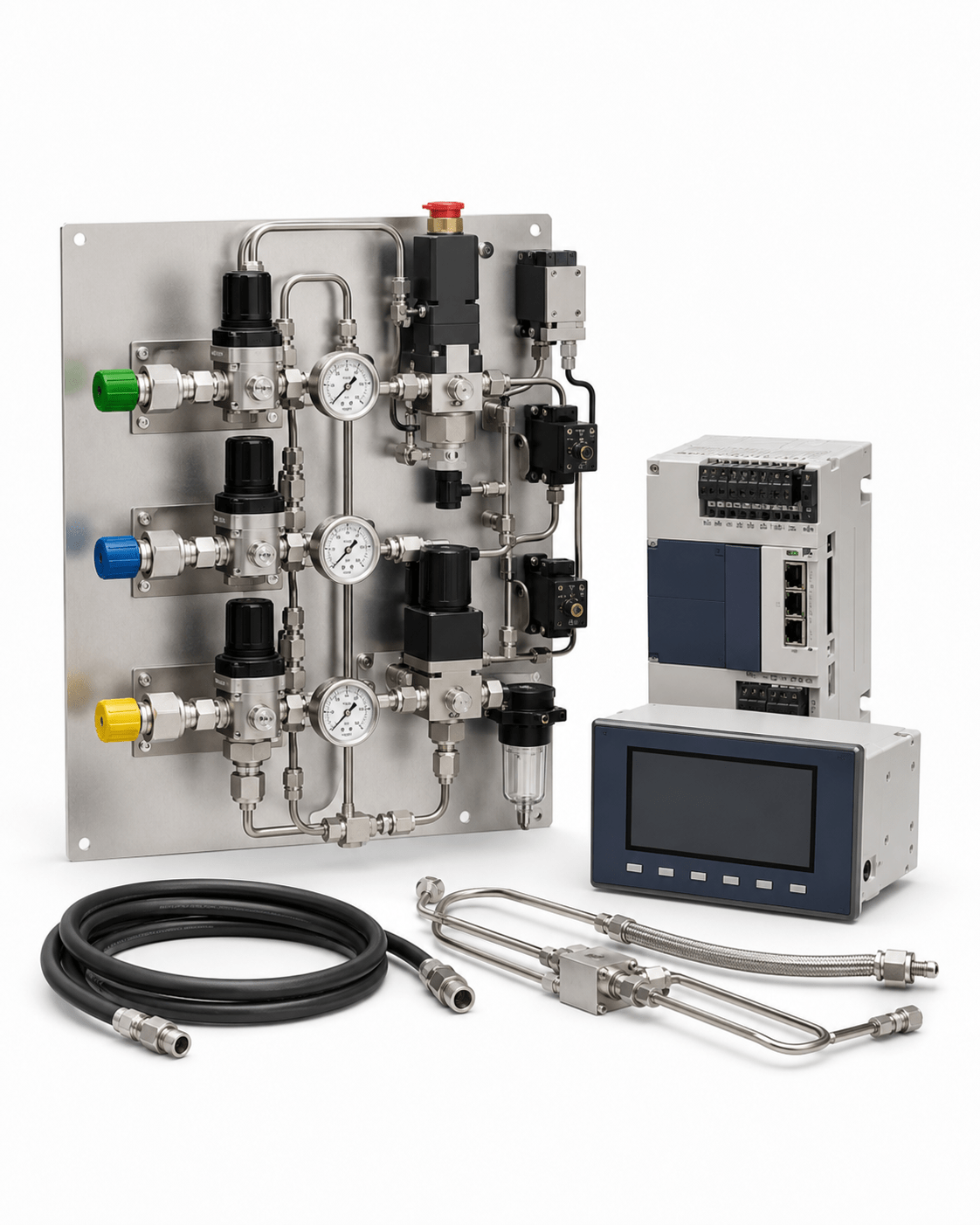 Fiber laser gas control and automatic pressure upgrade kit on a white background