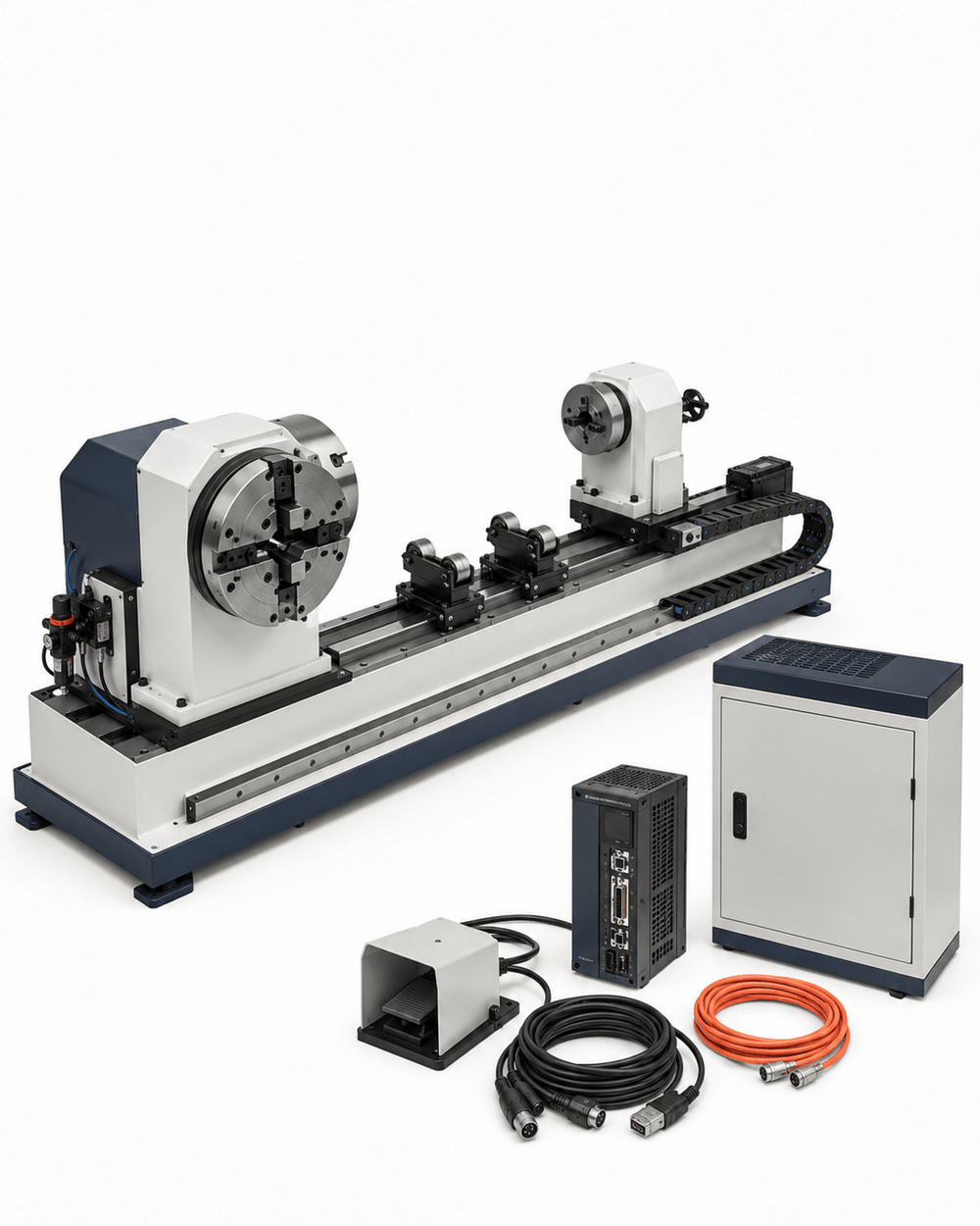 Fiber laser rotary tube cutting attachment retrofit system on a white background