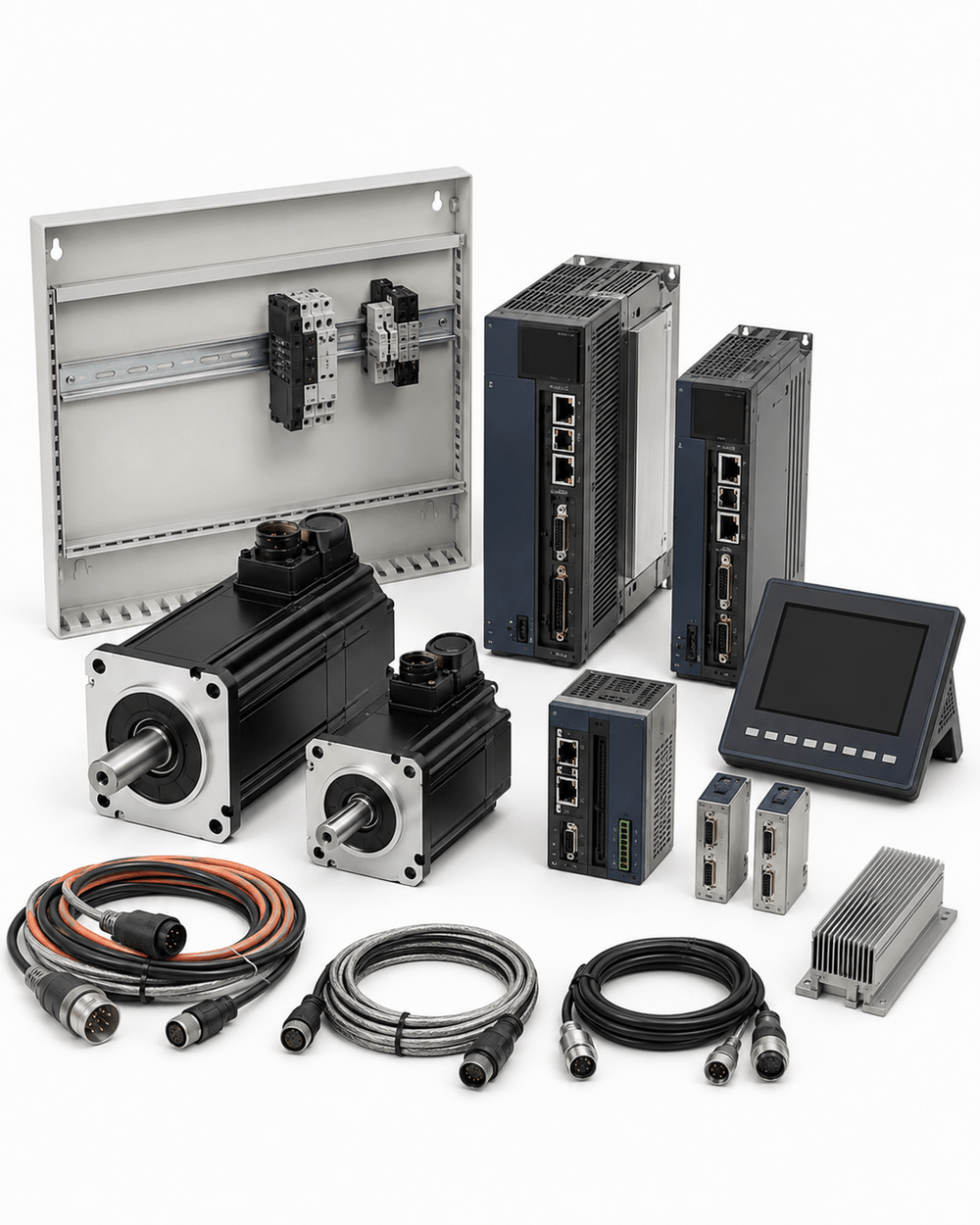 Fiber laser servo motor and drive system upgrade kit on a white background