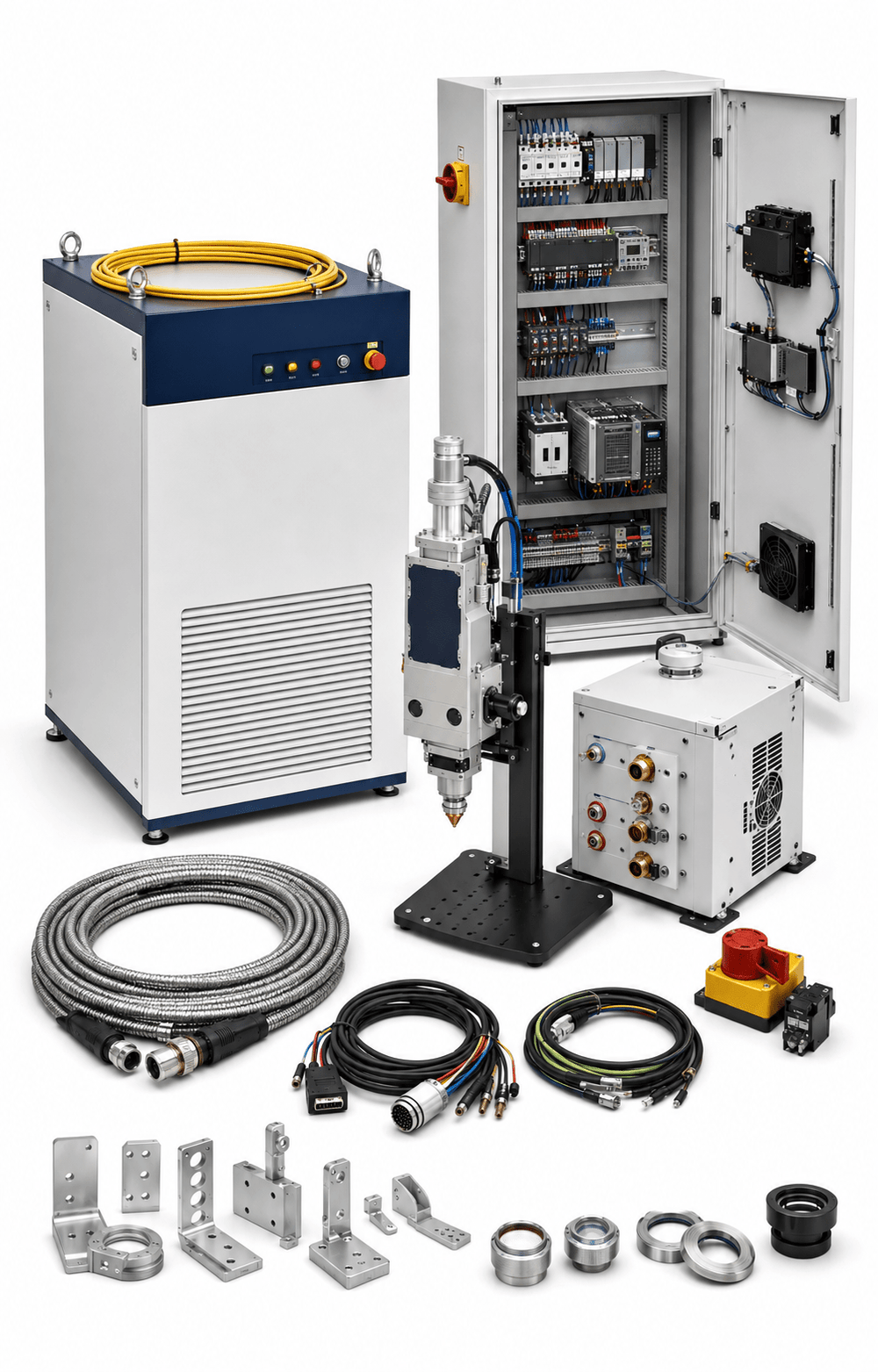 Compatible IPG fiber laser source replacement and system integration kit on a white background