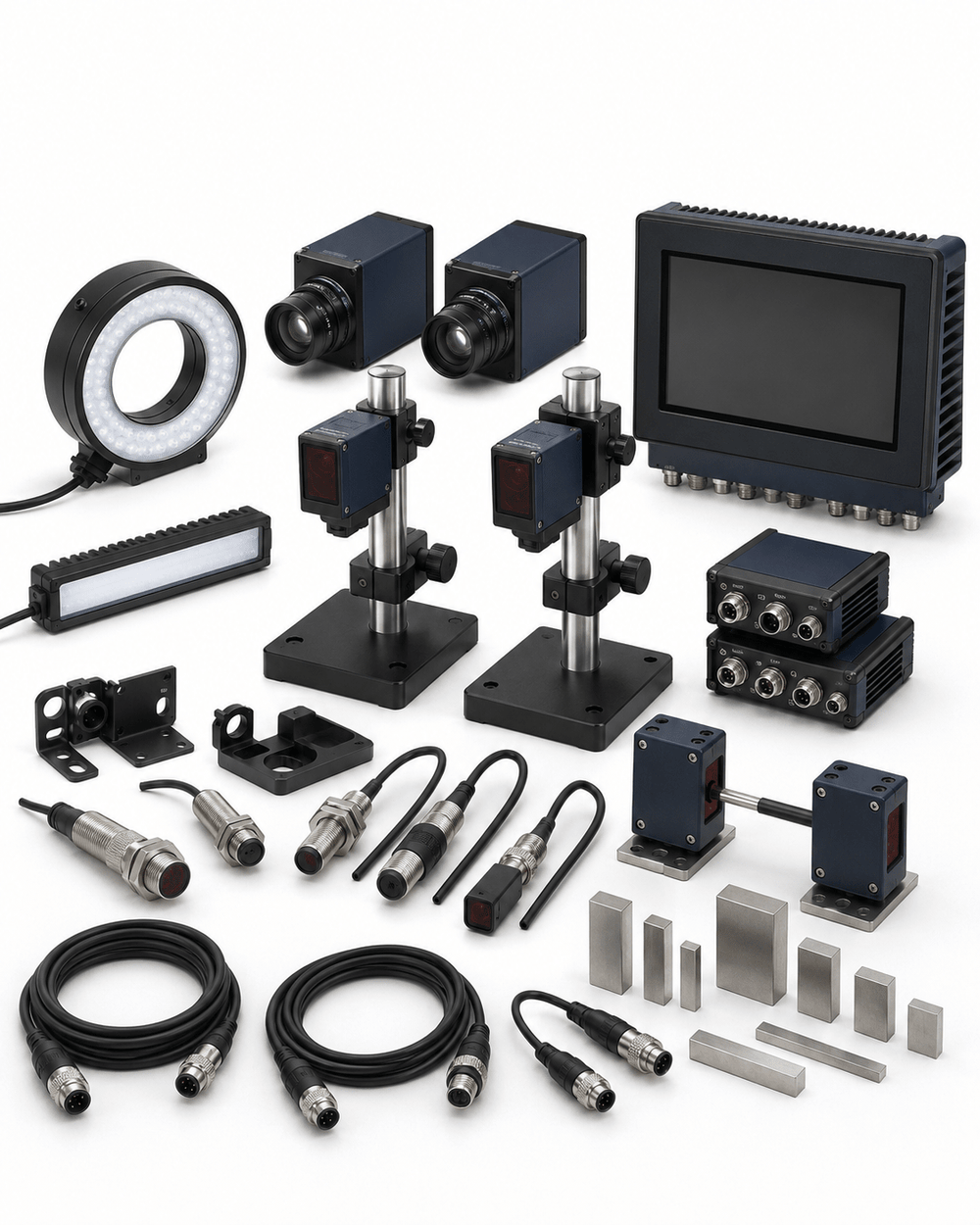 Machine vision sensors and precision measurement retrofit kit on white background