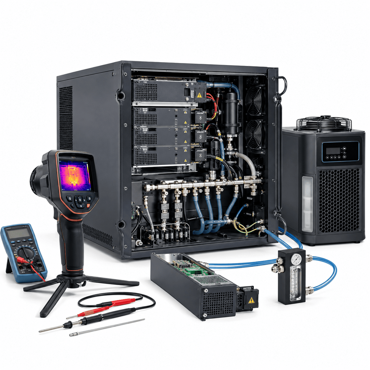 MAX fiber laser source alarm module and overtemperature repair diagnostics on white background