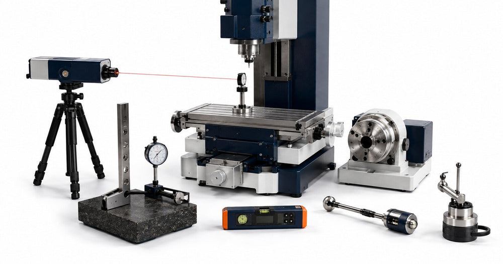CNC calibration and accuracy restoration metrology equipment on a white background
