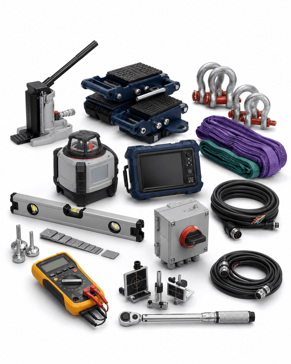 Rental equipment delivery installation and operator training package on white background