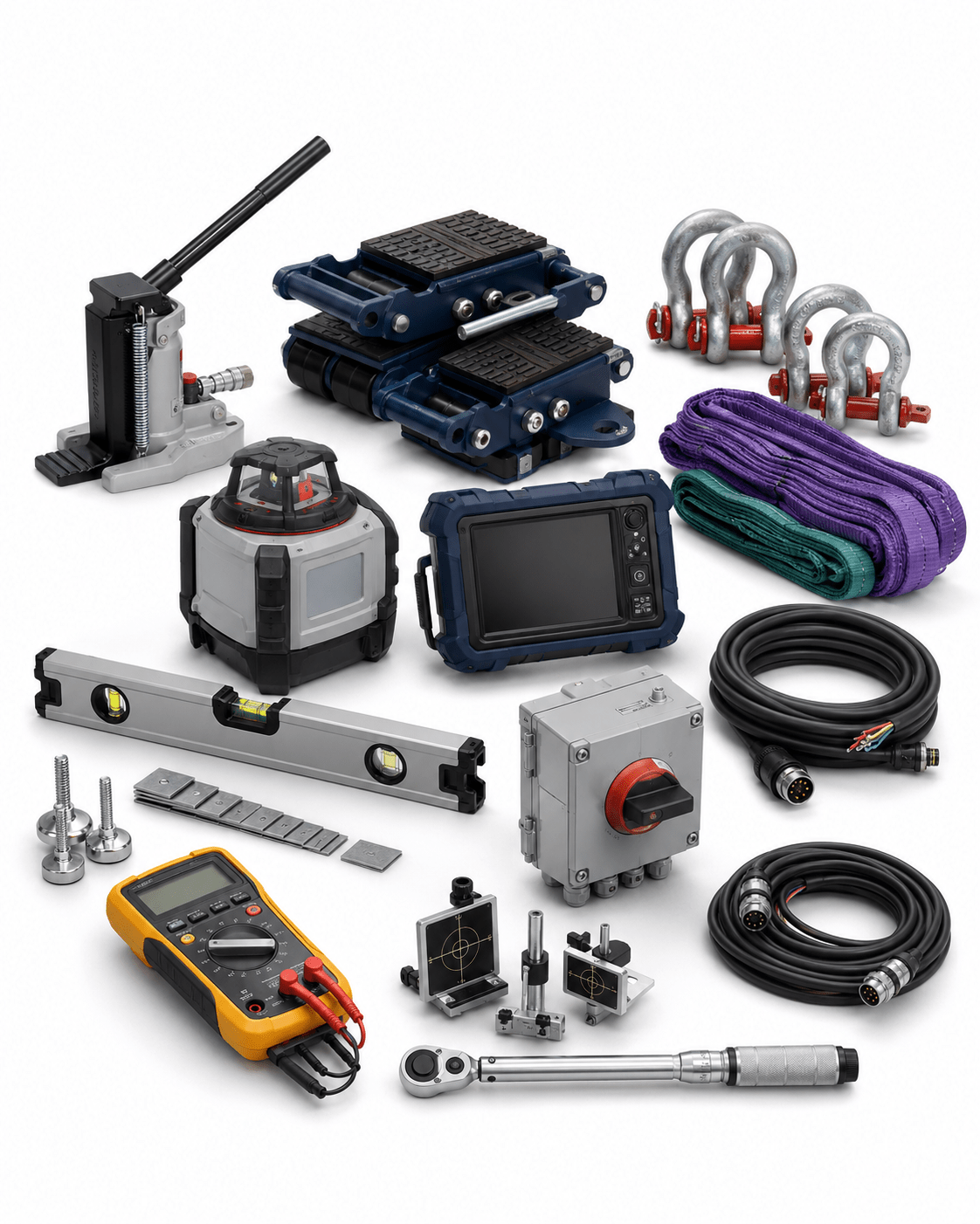 Rental equipment delivery installation and operator training package on white background