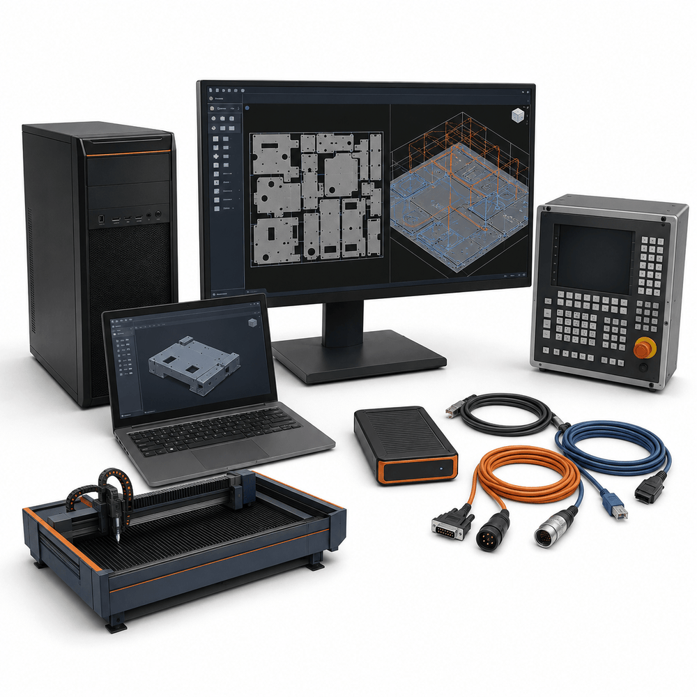 SigmaNEST CAD CAM migration and postprocessor support workstation on white background
