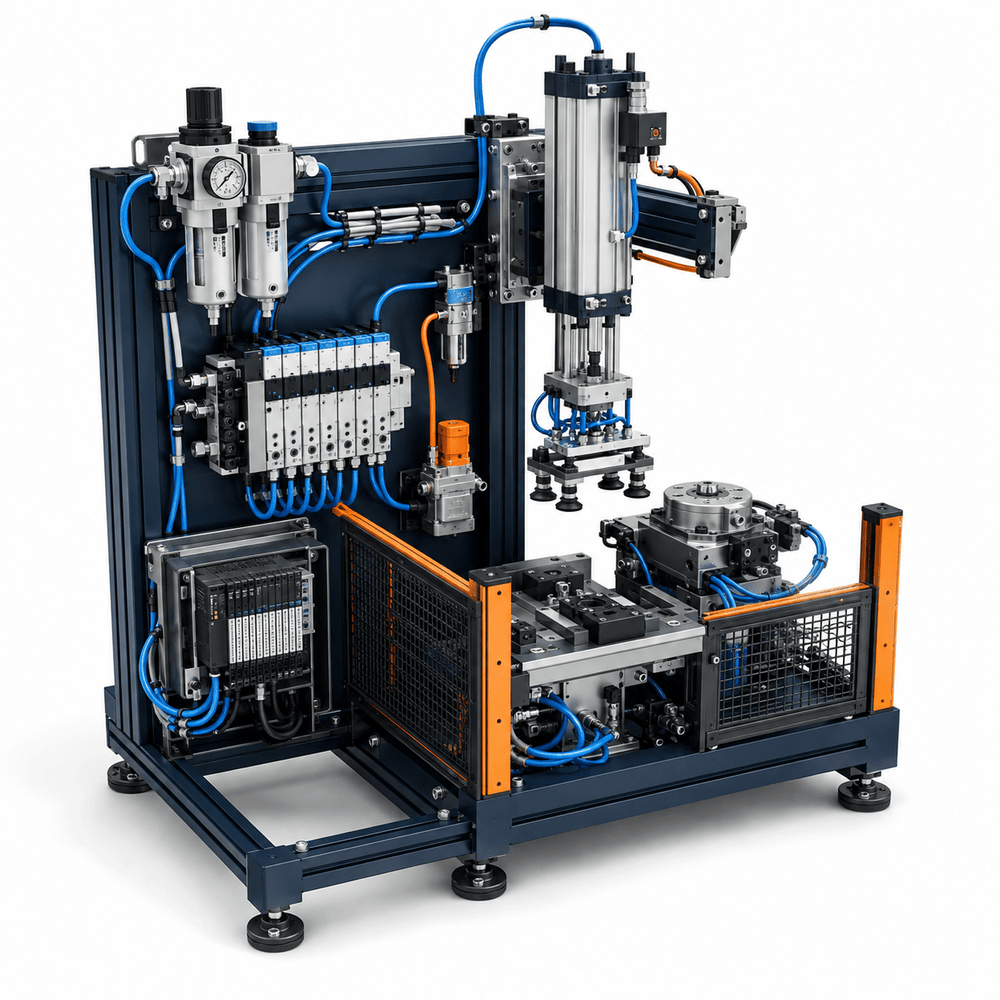 SMC pneumatic valve cylinder and air system retrofit equipment on white background