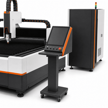 CNC control console and laser cabinet detail of UmproTech 6kW 5×10 open-table fiber laser cutting machine